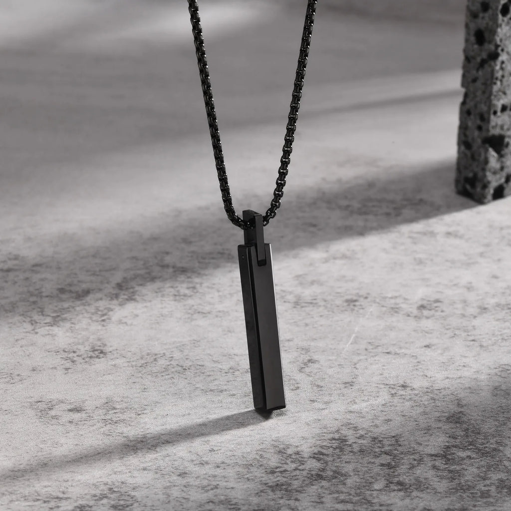 Vertical Bar Box Chain Pendant — Stainless