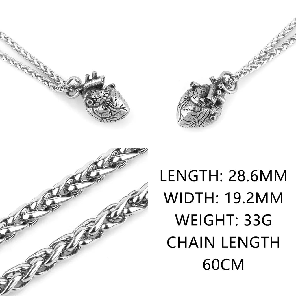 Fashion Minimalist Heart Necklace Men and Women Anatomical Heart Hip Hop Pendant Necklace Vintage Charm Stainless Steel