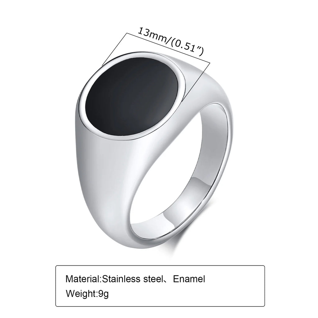 Black Enamel Signet Ring 13mm — Stainless Steel