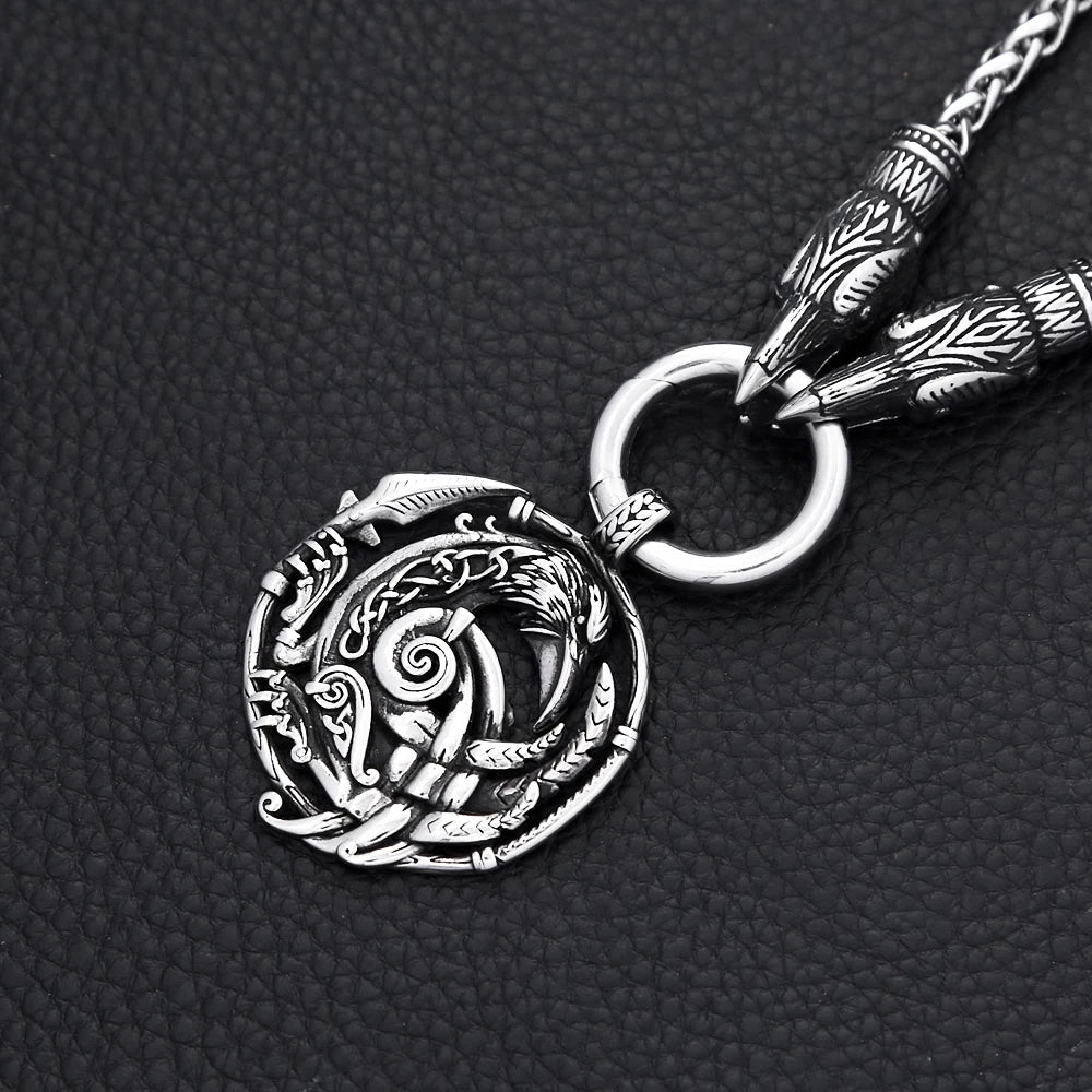 Nordic Viking Raven Pendant Necklace — Stainless Steel