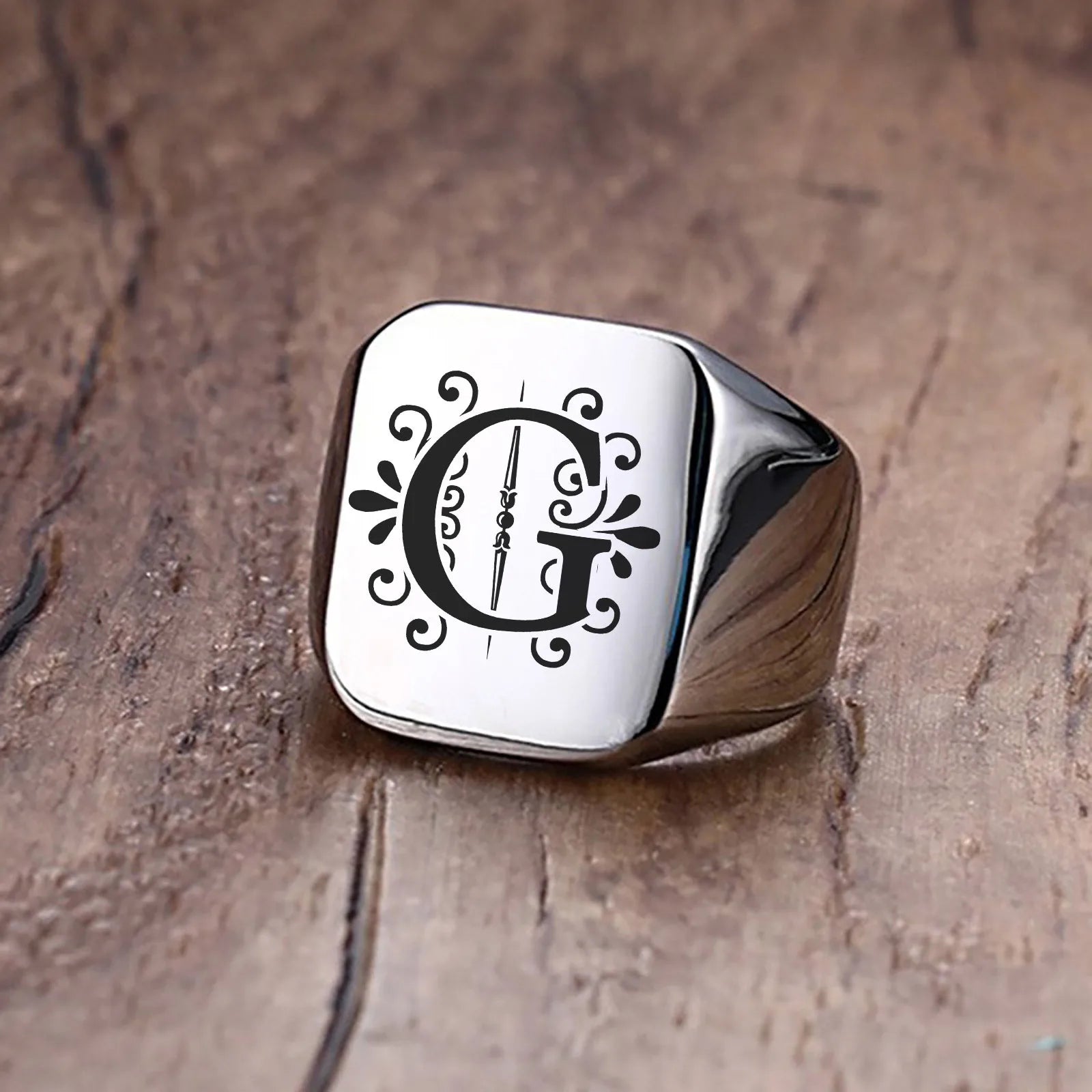Alphabet Signet Ring — Stainless Steel