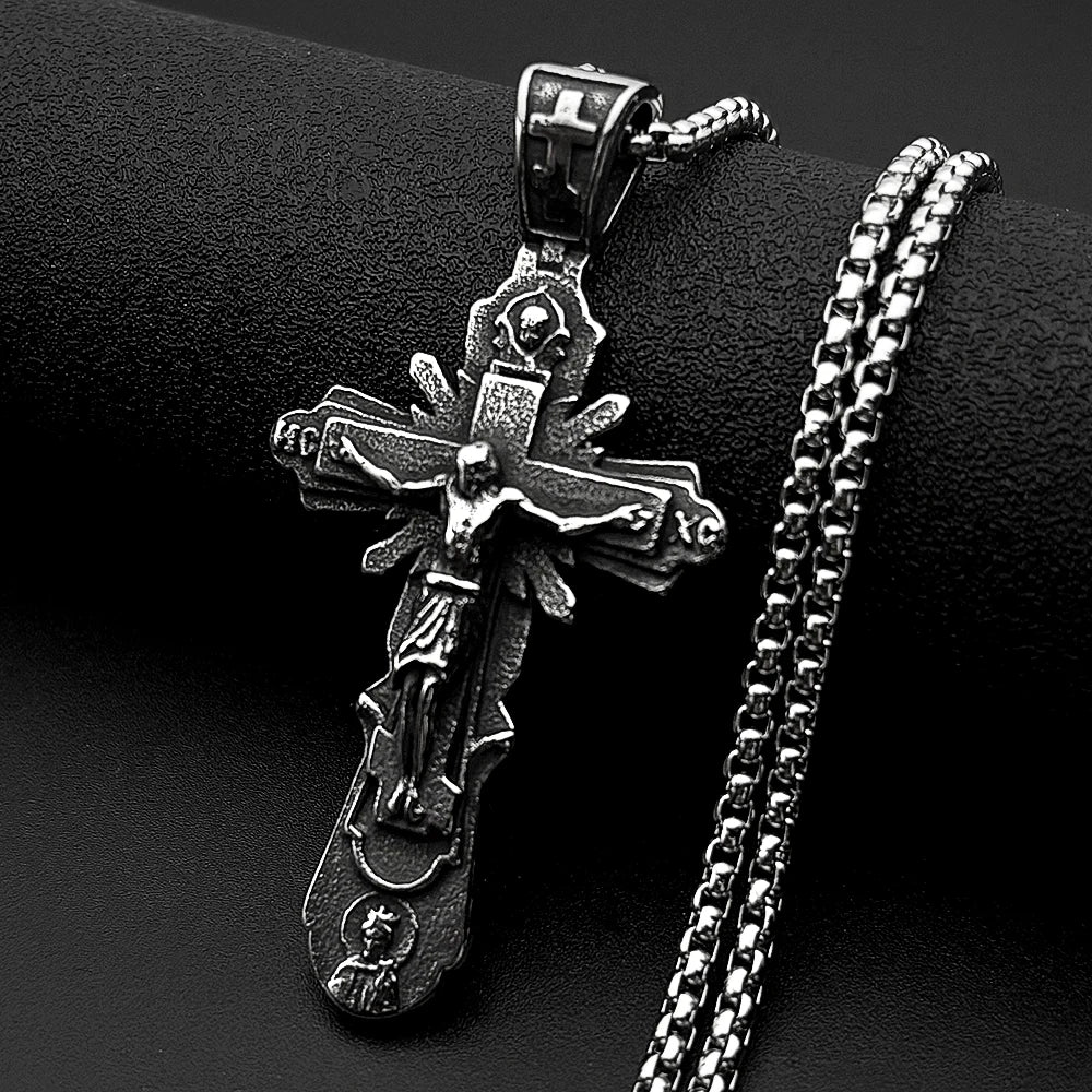 Orthodox Jesus Crucifix Pendant — Silver