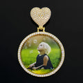 Gold Heart Photo Pendant Necklace 18K Iced Out