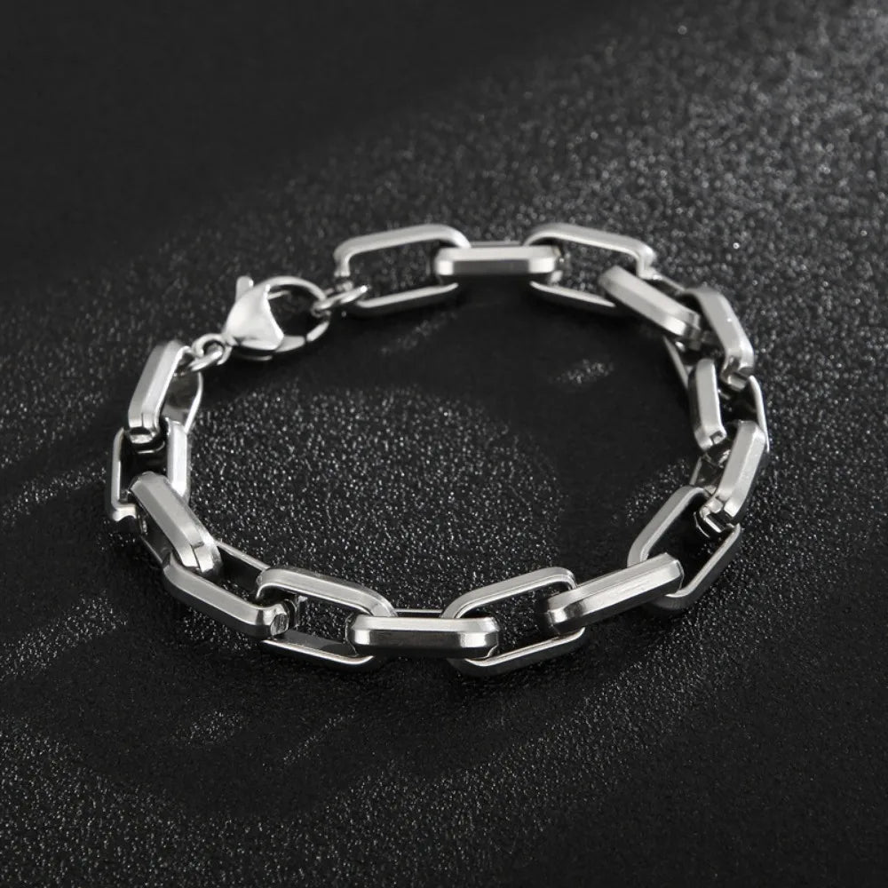 Cuban Chain Cross Bracelet for Men — Thick Link, Silver-Tone