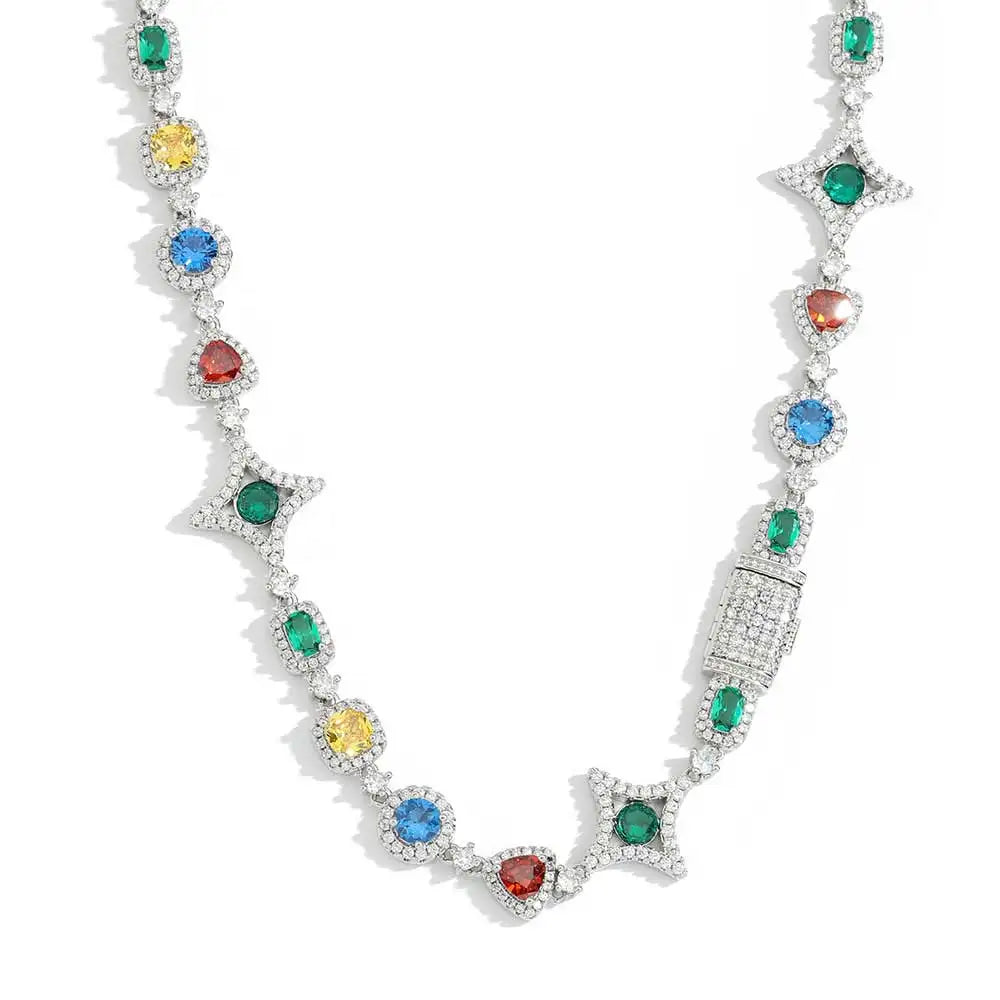 Gold Iced Out Chain Necklace Colored Gemstone