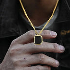 Simple Men Stainless Steel Pendant Necklace Retro Square Black Shell Figaro Chain Necklace Fashion Jewelry Trend Accessories