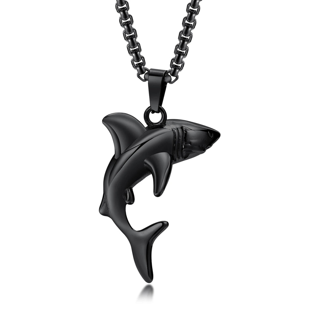 Vnox Stylish Shark Men Boys Necklaces,Rock Punk Animal Pendant Collar Jewelry with Stainless Steel Box Chain