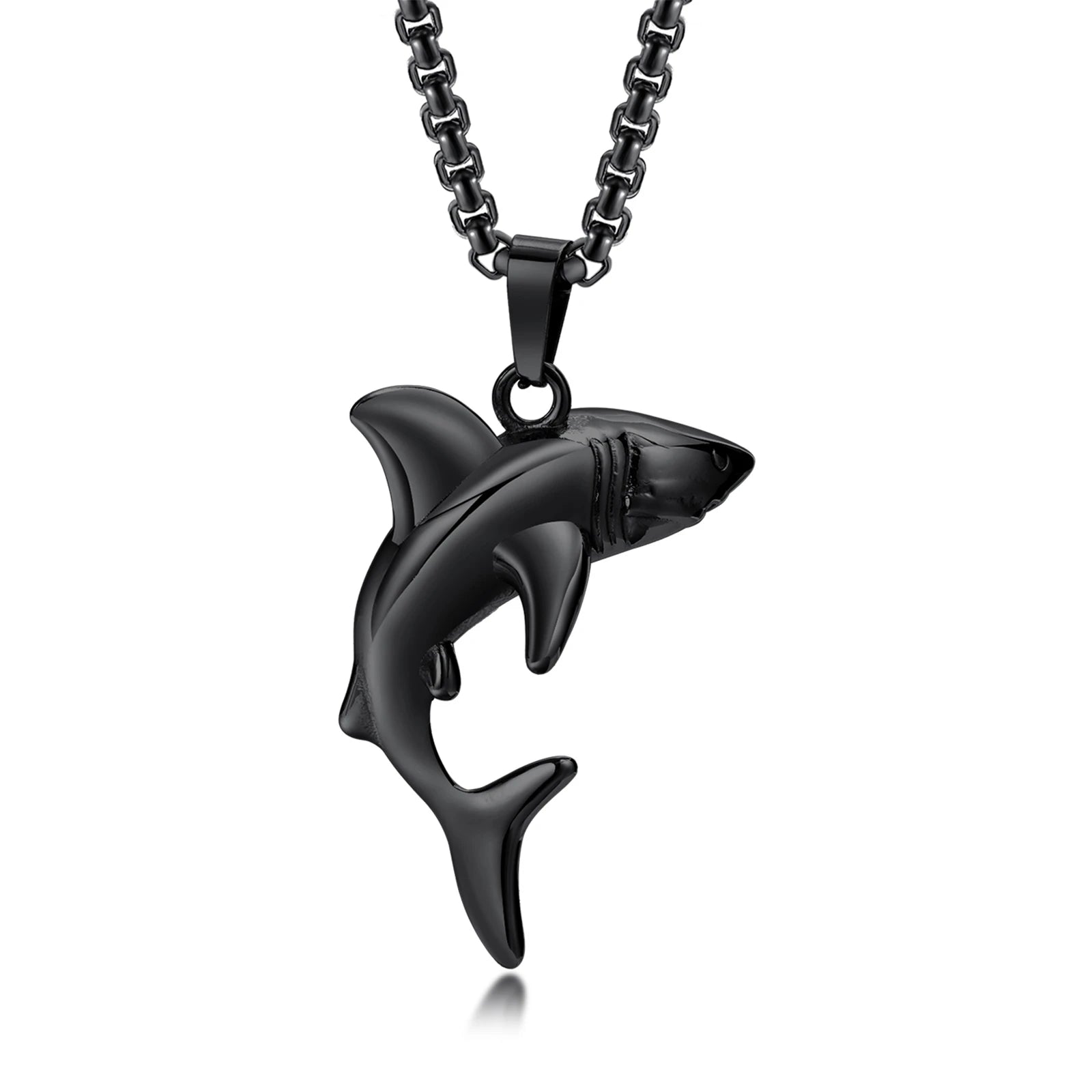 Vnox Stylish Shark Men Boys Necklaces,Rock Punk Animal Pendant Collar Jewelry with Stainless Steel Box Chain