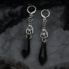 Gothic Bat Dangle Hoop Earrings Black Crystal Spike — Silver-Tone