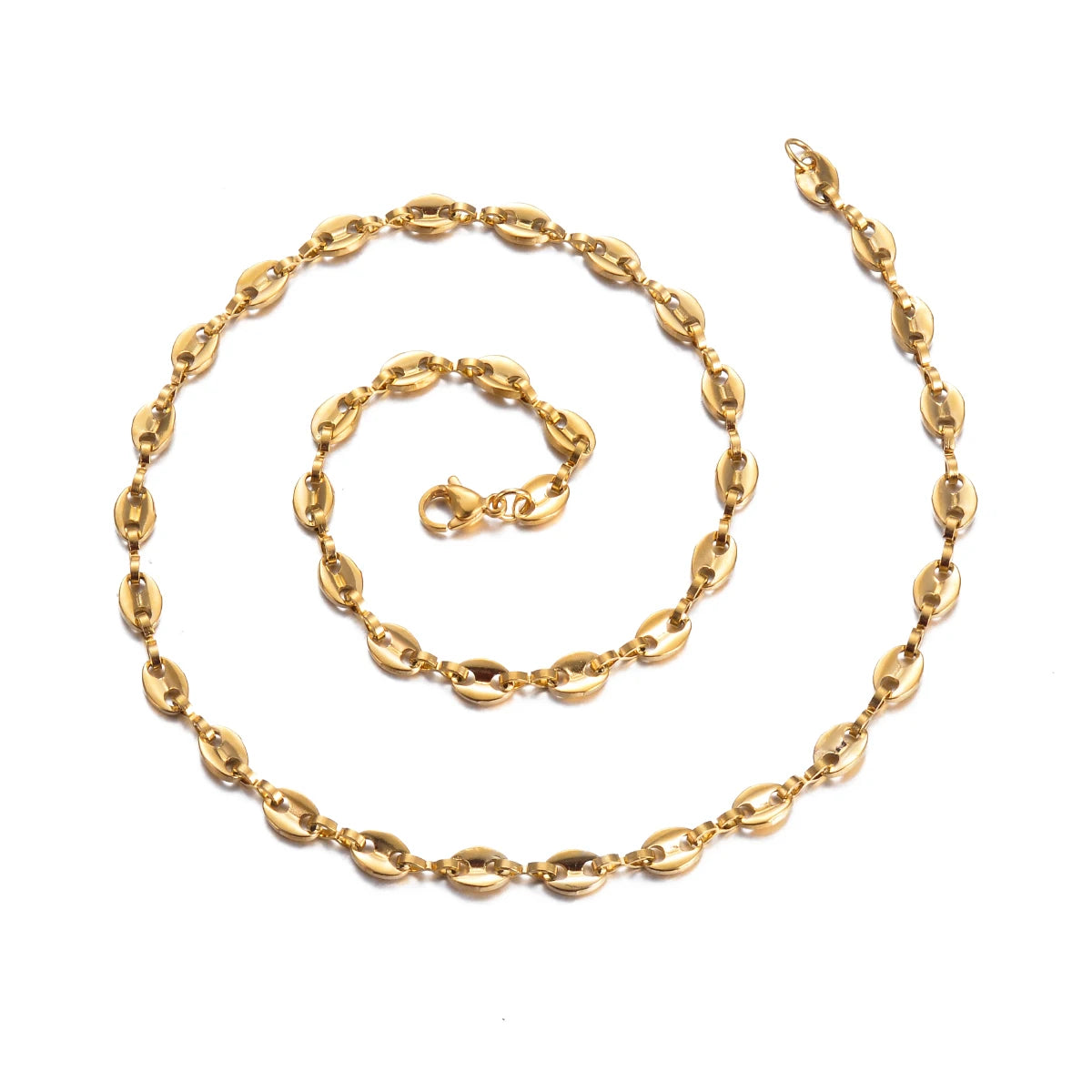 1 Piece Stainless Steel Hip Hop Coffee Bean Chains Necklaces Pig Nose Chains Bracelets Punk Necklace