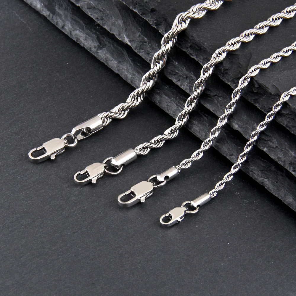 304 Stainless Steel Twist Rope Chain Necklace for Men Women PVD Silver Plated 2mm/2.5mm/3mm/4mm/5mm Width Accessories