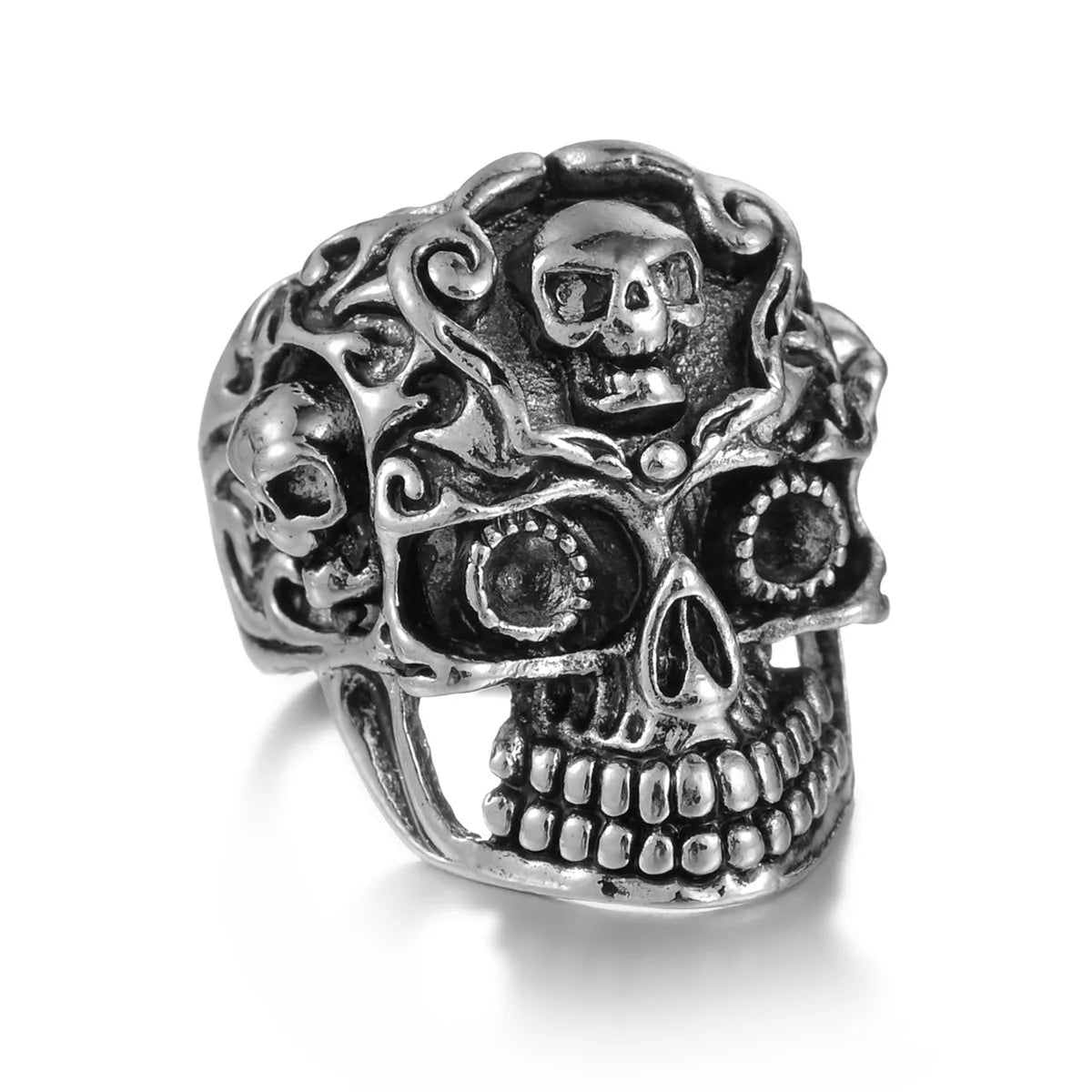 Vintage Goth Black Cross Open Ring for Men Women — Black-Tone
