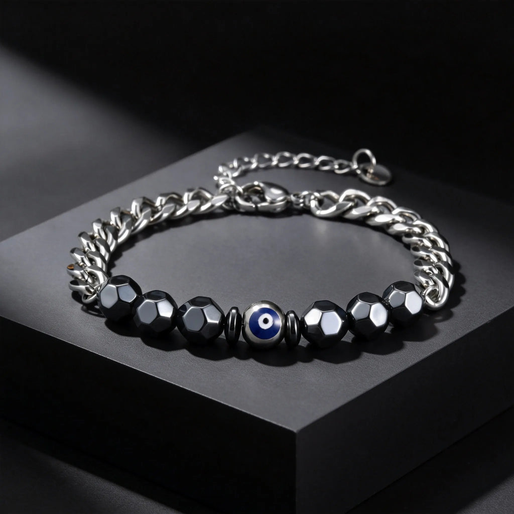Evil Eye Cuban Chain Bracelet — Stainless Steel