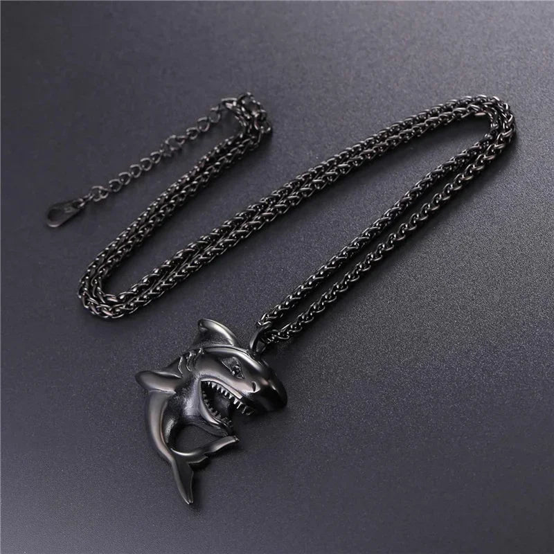 New Creative Fashionable Domineering Little Shark Pendant Necklace Punk Hip Hop Men Accessories Nightclub Jewelry
