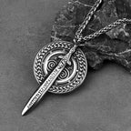 Viking Sword Shield Pendant Necklace — Steel