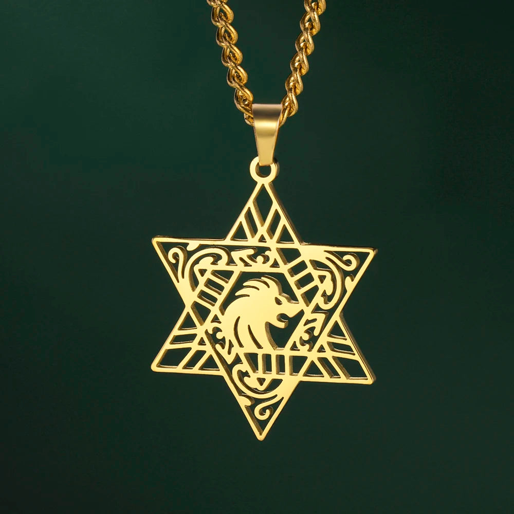 Lion of Judah Star of David Pendant Necklace — Stainless Steel