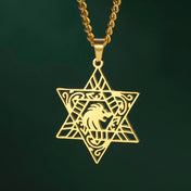 Lion of Judah Star of David Pendant Necklace — Stainless Steel