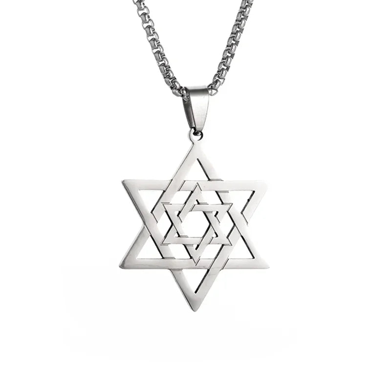 Exquisite and Creative Hip Hop Pentagram Pendant Necklace for Men Simple Punk Texture Necklace Jewelry Sweater Chain