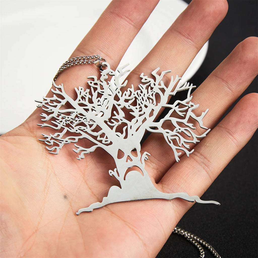2025 Halloween Scary Tree Pendant Exquisite Stainless Steel Tree of Life Necklace Neck Chain Punk Hip Hop Funny Jewelry