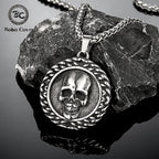 Viking Double-Sided Skull Pendant Necklace — Stainless