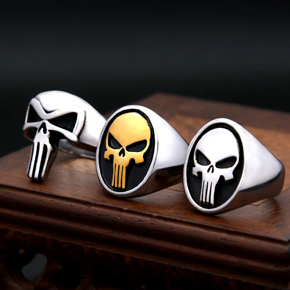 Fashion Punk Skull Rings Stainless Steel Simple Punisher Rings For Men Biker Unique Gothic Amulet Jewelry Gifts