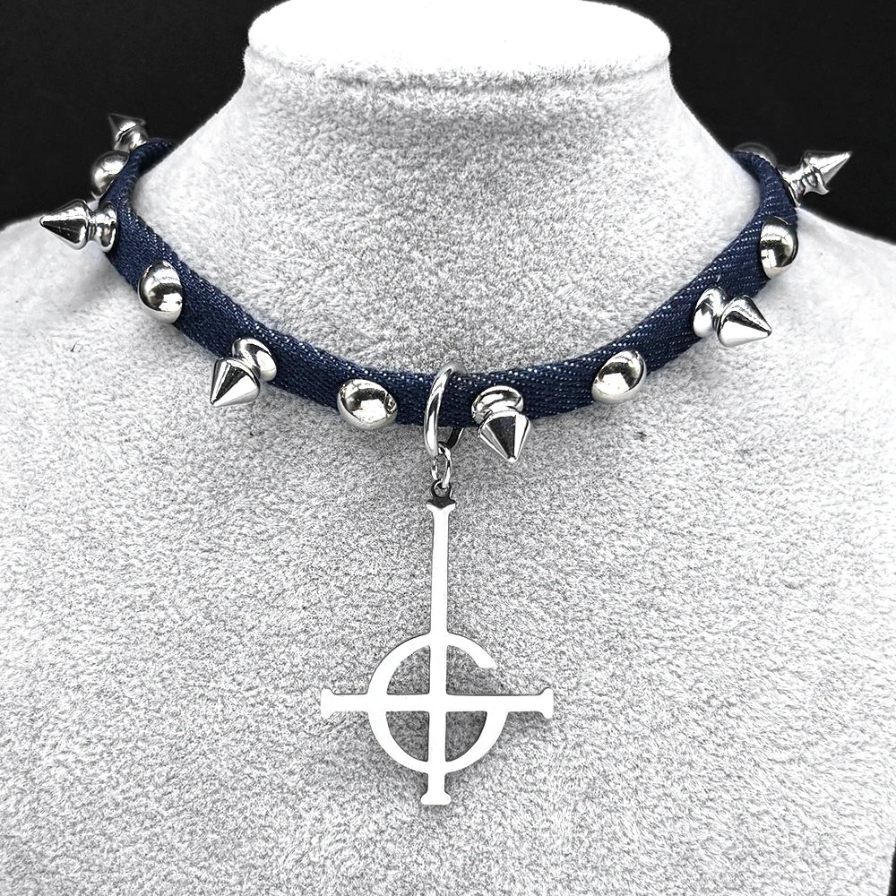 Gothic Cross Choker Necklace — Stainless Steel