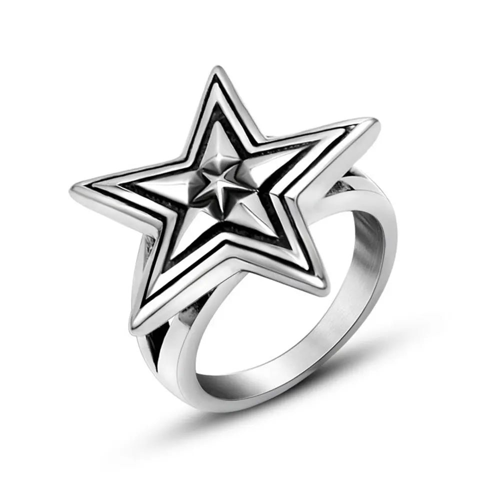 Large Five-Pointed Star Ring — Stainless Steel