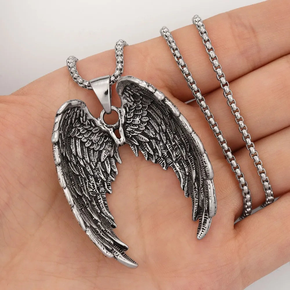 New Style Dominating Fashion Pendant Necklace Titanium Steel Angel Wings Pendant Men's Necklace Jewelry Wholesale