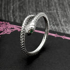 Snake Silver Ring Sterling Green Zircons Eye Matte
