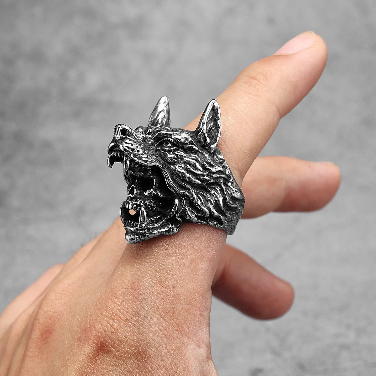 Stainless Steel Men Rings Viking Wolf Animal Skull Punk For Women Biker Fashion Jewelry Halloween Creativity Gift