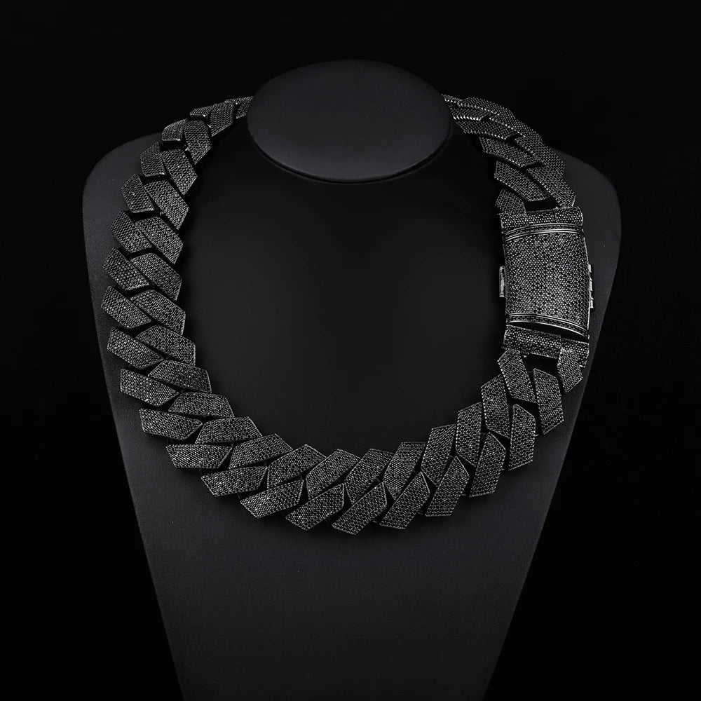 NUOYA Hip Hop Jewelry 36mm Brass CZ Ice Chain Thick Cuban Necklace Men's Pure Black Bracelet Premium Gift