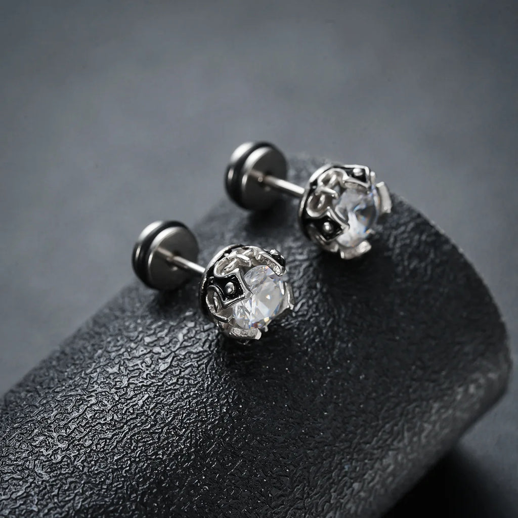 Black Zircon Stud Earrings — Stainless Steel