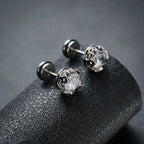 Black Zircon Stud Earrings — Stainless Steel