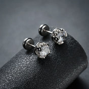 Black Zircon Stud Earrings — Stainless Steel
