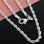 Silver-Tone Rope Chain Necklace Bracelet Set, 4mm