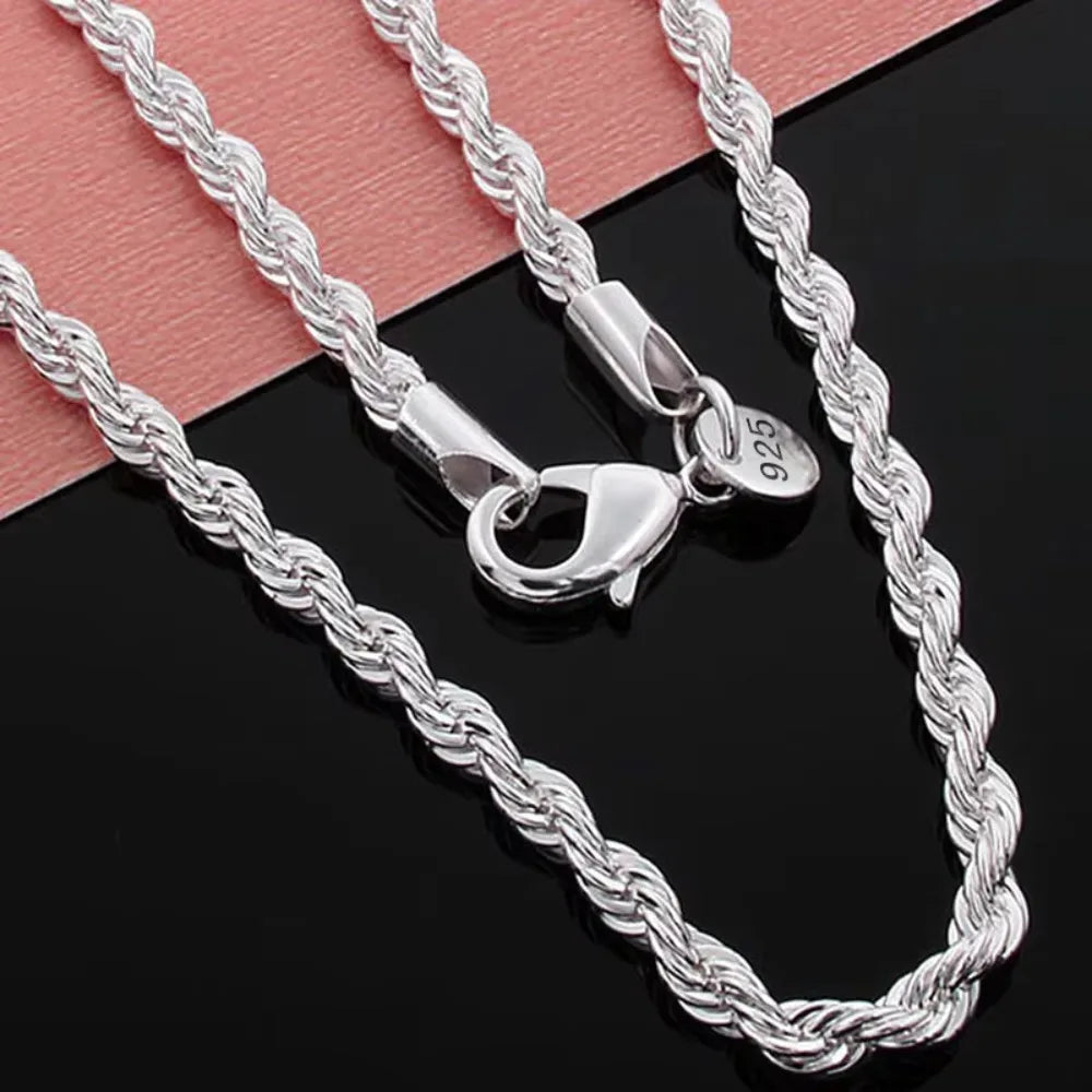 Silver-Tone Rope Chain Necklace Bracelet Set, 4mm