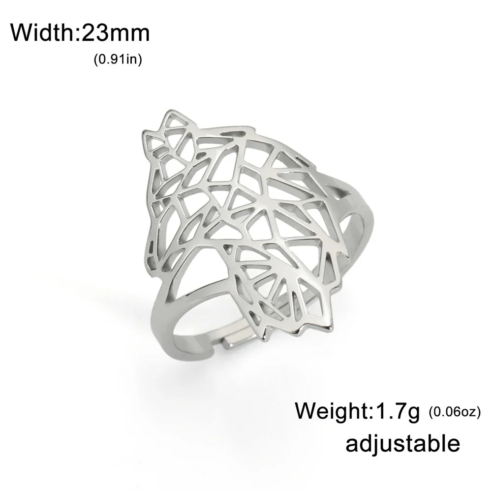 Hollow Geometric Animal Head Adjustable Ring — Stainless Steel