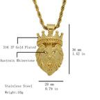 hip hop Lion crown Pendant Necklace For Men Gold color 316L Stainless Steel Jewelry