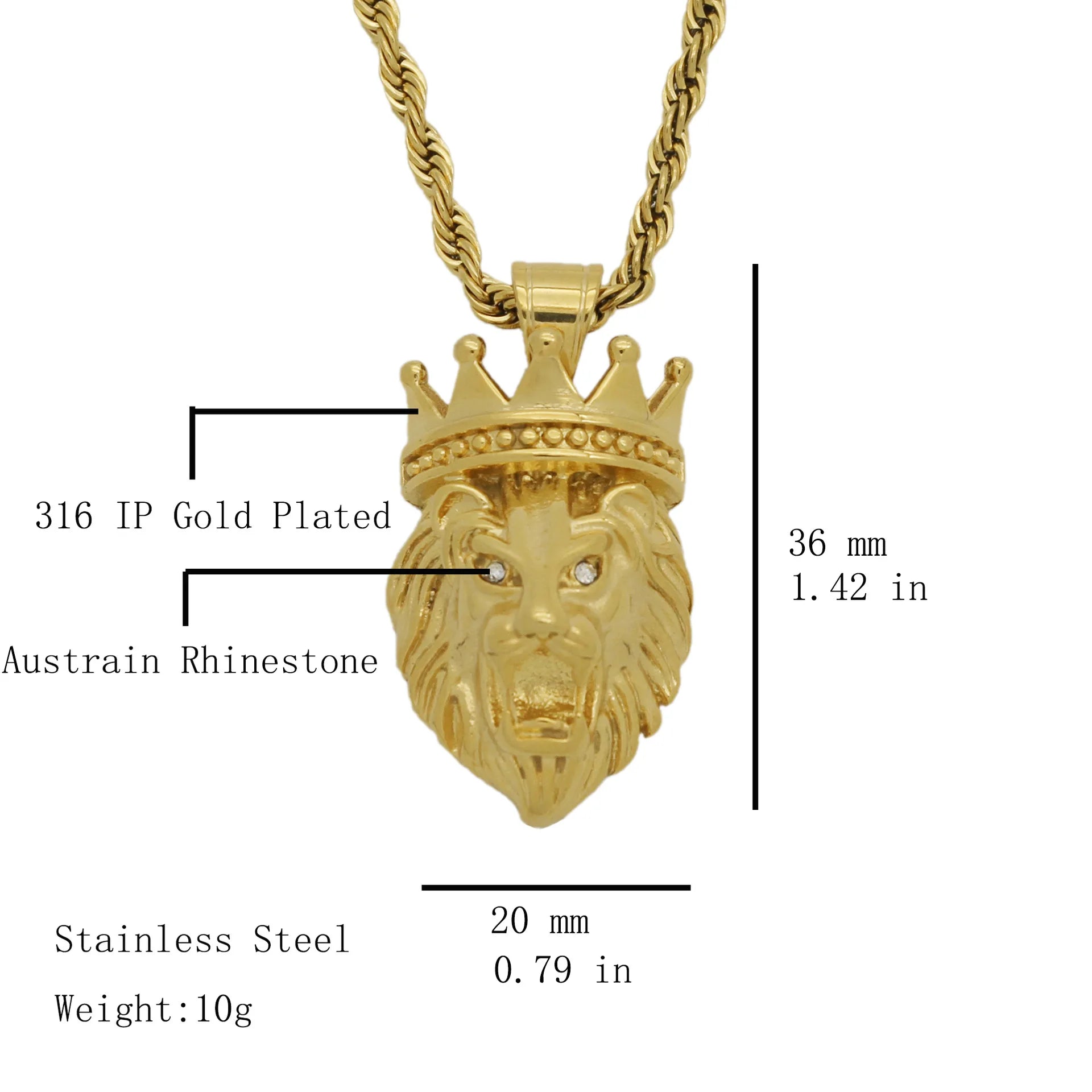 hip hop Lion crown Pendant Necklace For Men Gold color 316L Stainless Steel Jewelry