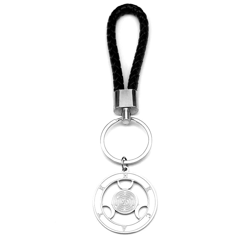 Key Steel Pendant Wicca Triple Moon Goddness Hekate
