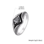Men's Stylish Square Geometric Black Zircon Ring Stainless Steel Punk Waterproof Finger Jewelry Gift Party Daily Wear Size 7-11