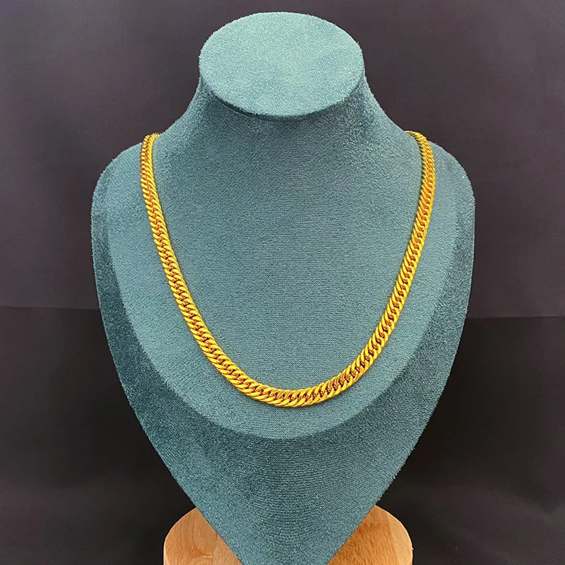 Luxurious 9999 24K real gold horsewhip Boss necklace, fashionable and versatile men's and women's jewelry, gift