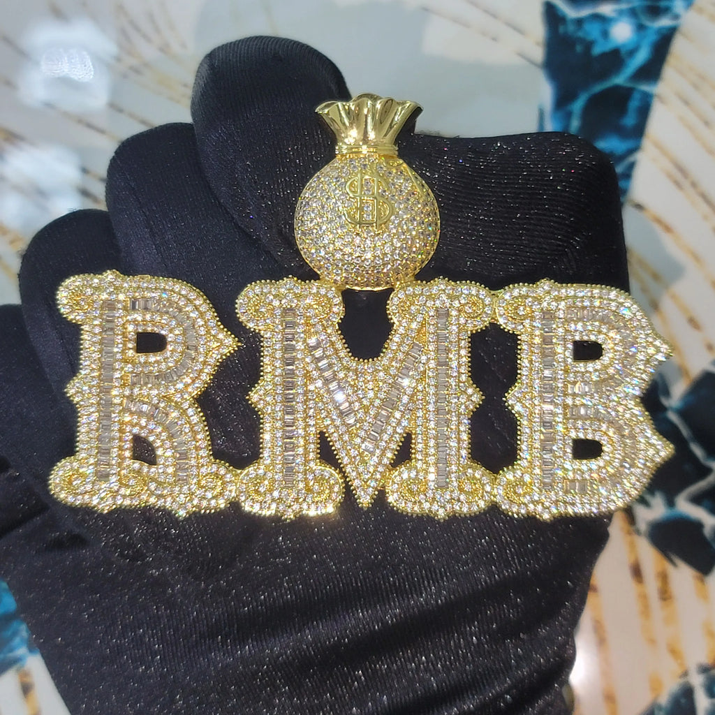 Custom Fashion Jewelry Money Bag Bail Letter&Numbers Pendant Necklace Hip Hop Miami Cuban Chain Birthday Gifts For Men Women