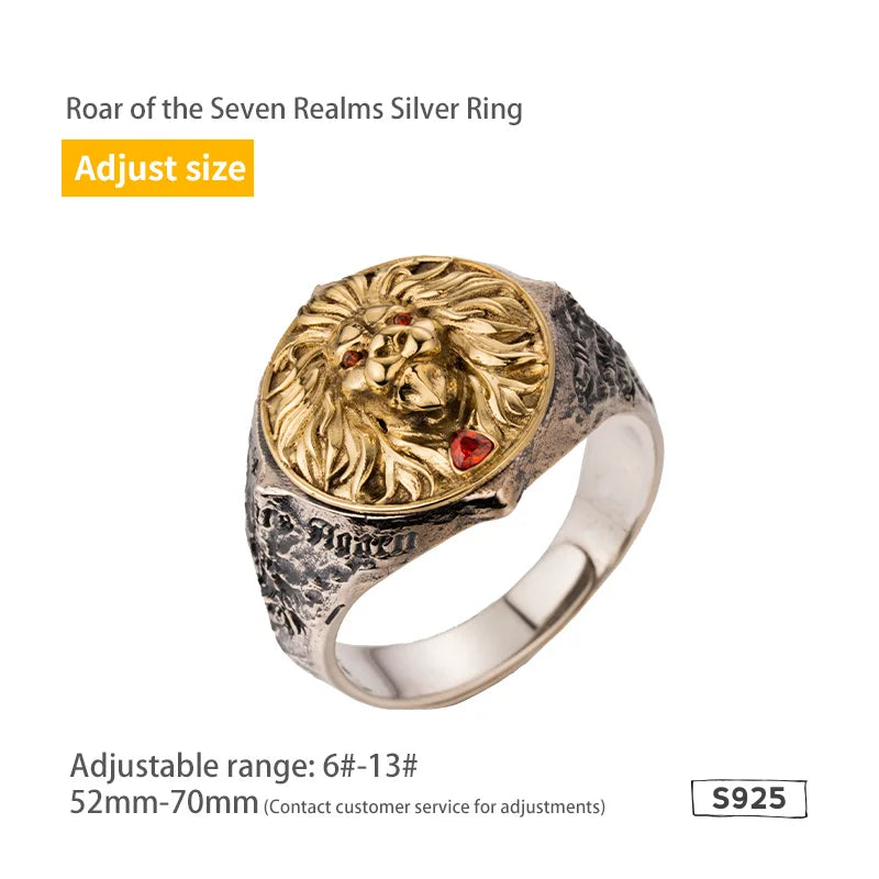Lion Roar of Glory Silver Ring 925 Ring for men 3D relief frost howl Fashion Jewelry