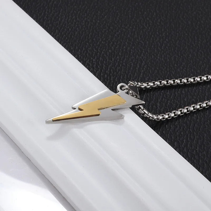 Stainless Steel Lightning Box Chain Pendant Necklace