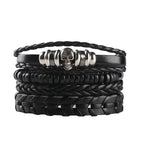 4/5/6pcs Evil Eye Wing Star Skull Diy Braided Punk Style Bracelet Set, Featuring Pu Leather And Beads Bracelet