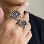 Men Signet Ring, Stainless Steel Paved Black Cubic Zirconia Band Punk Hip Hop Finger Jewelry Gift for Male Party Daily