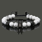 Leopard Head, Crown & Skull Beaded Bracelet — Adjustable, Braided