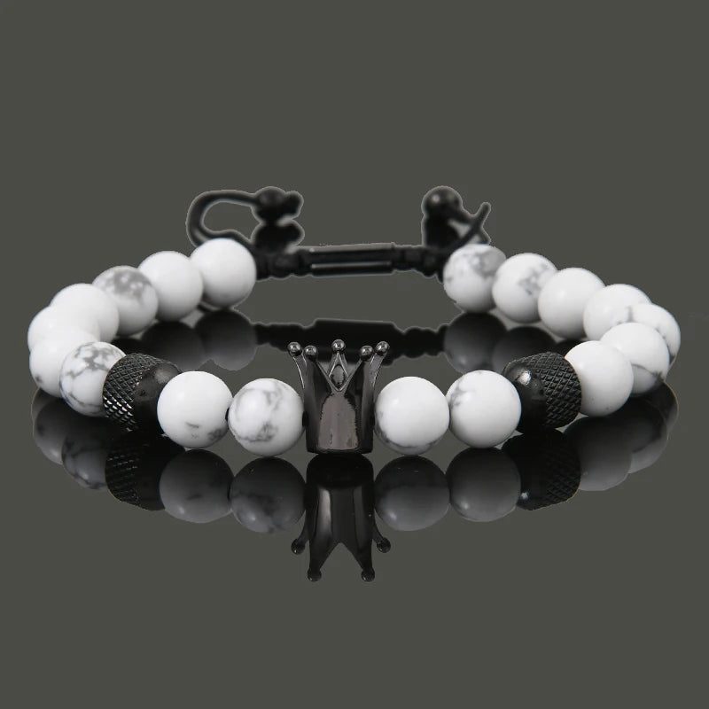 Leopard Head, Crown & Skull Beaded Bracelet — Adjustable, Braided