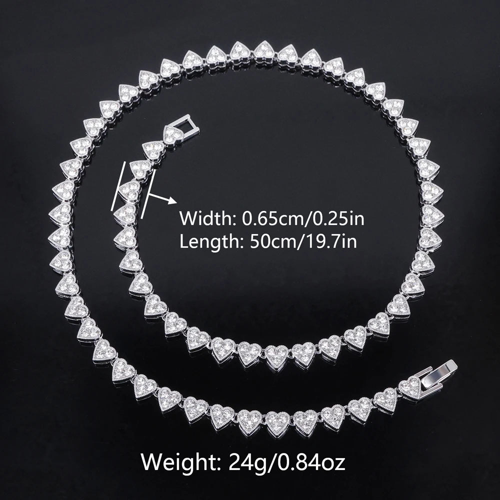 Hip Hop Heart Shape Crystal Tennis Chain Choker,For Men And Women，Fashion Cuba Chain Necklace Valentine's Jewelry Gift